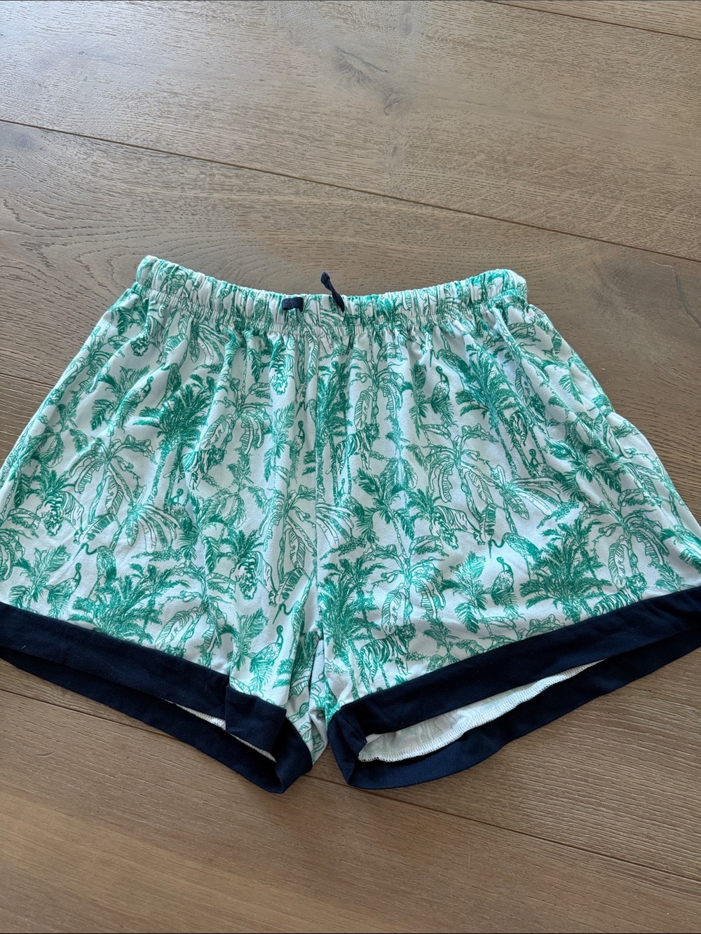 Royal Standsrd Women’s Green Tropical Print Lounge Shorts with Navy Trim